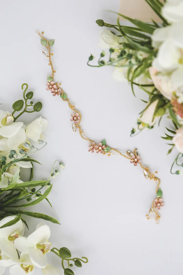 Rosebridalpark ручная работа Хрустальная Свадебная Невеста Розовые Цветы Листья тиара головная повязка Свадебная Женская повязка для волос короны