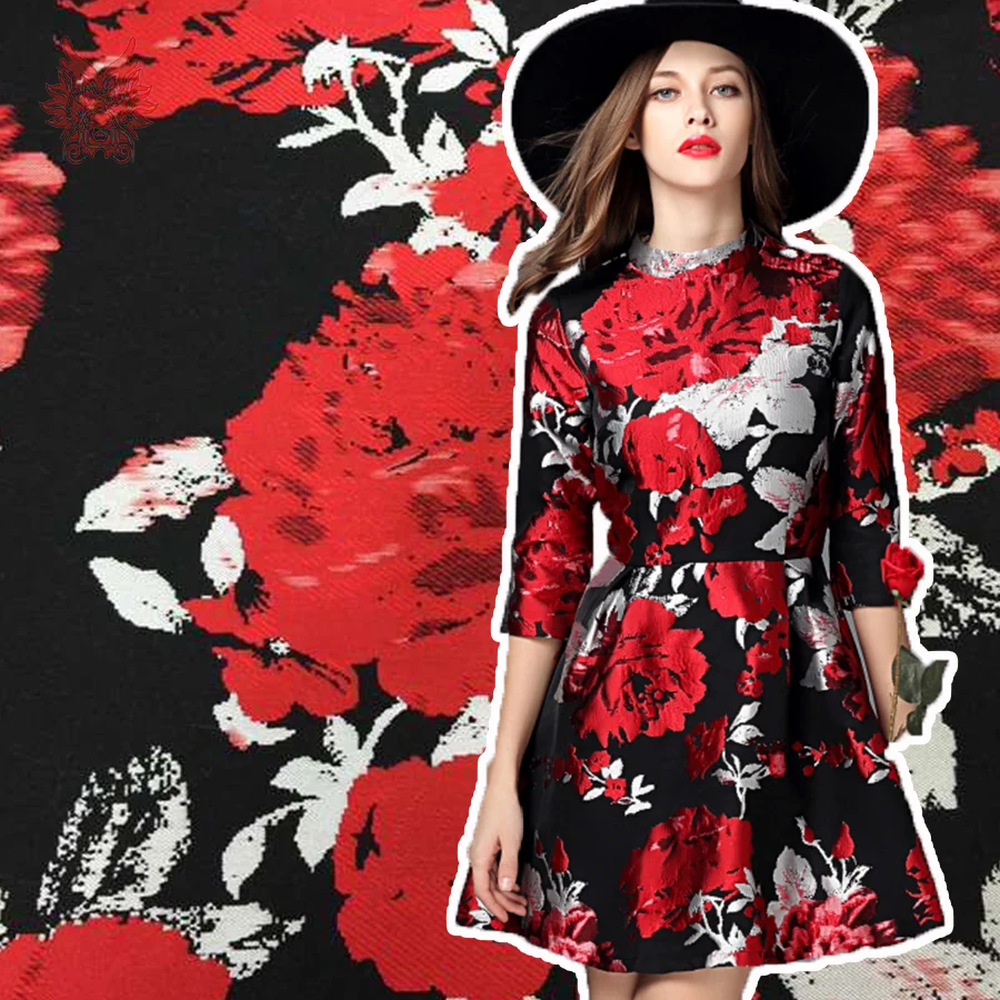 Американский стиль красный синий цветочный из жаккардовой парчи для платья