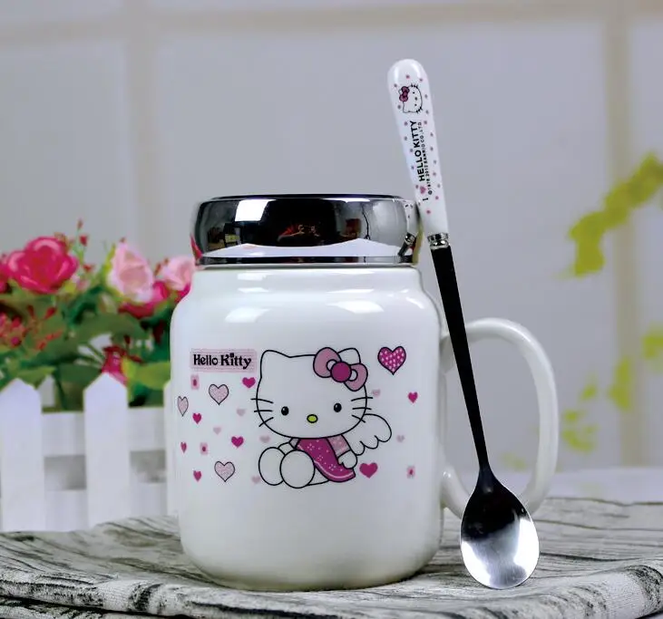 С изображением героев из мультфильмов, 1 штука, цветочная керамическая 550 мл Кофе чашка для молока, чая чашки с Ложка Крышка