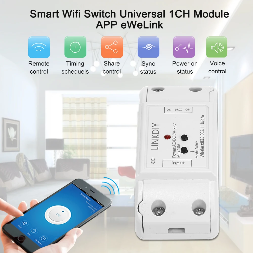 eWeLink Smart Wifi Switch Module 1CH DC/AC7-32V Wireless Timer Phone APP Remote Control for Home | Электроника