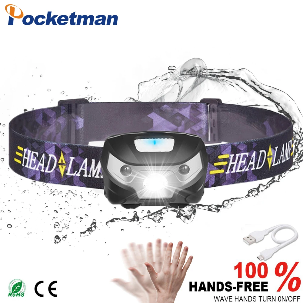 5000лм перезаряжаемые светодиодные мини фары датчик движения тела LED велосипедный