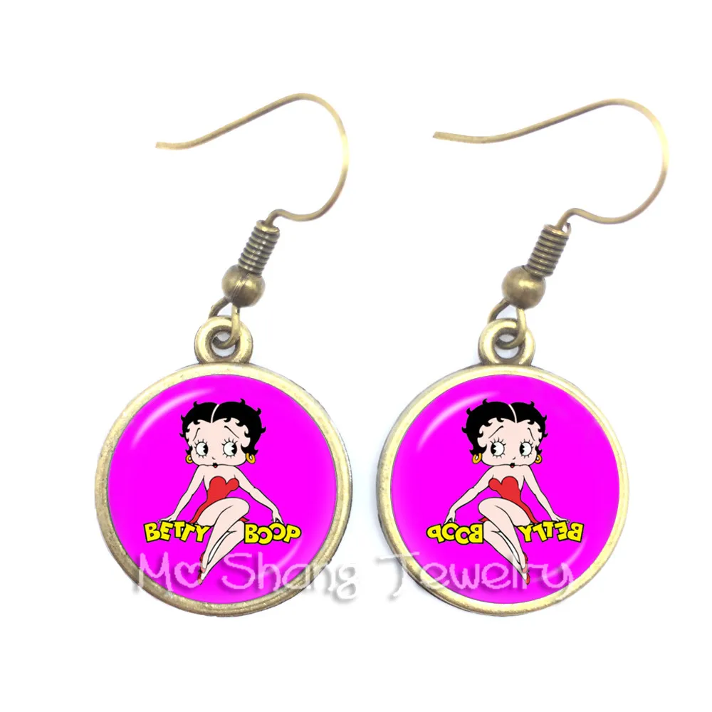 12 Новинка года. Серьги Betty Boop в стиле Харадзюку. Милые висячие серьги с мультяшным рисунком. Ювелирные изделия из стекла. Серьги-кабошон. Модные ювелирные изделия. Подарки - Окраска металла: 12