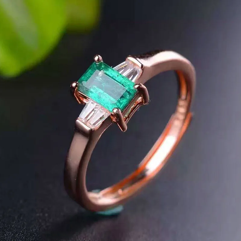 Gold Plated Элегантное Изумрудное кольцо простой дизайн твердое 925 Серебряное Изумрудное кольцо 4 мм* 6 мм натуральный изумруд ювелирные изделия романтический подарок на день Святого Валентина - Цвет камня: Gold Plated
