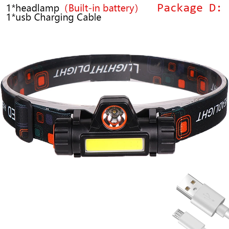 D 6000лм USB Перезаряжаемый светодиодный налобный фонарь Водонепроницаемый COB рабочий свет с магнитной фарой встроенный аккумулятор для кемпинга, приключений - Испускаемый цвет: D