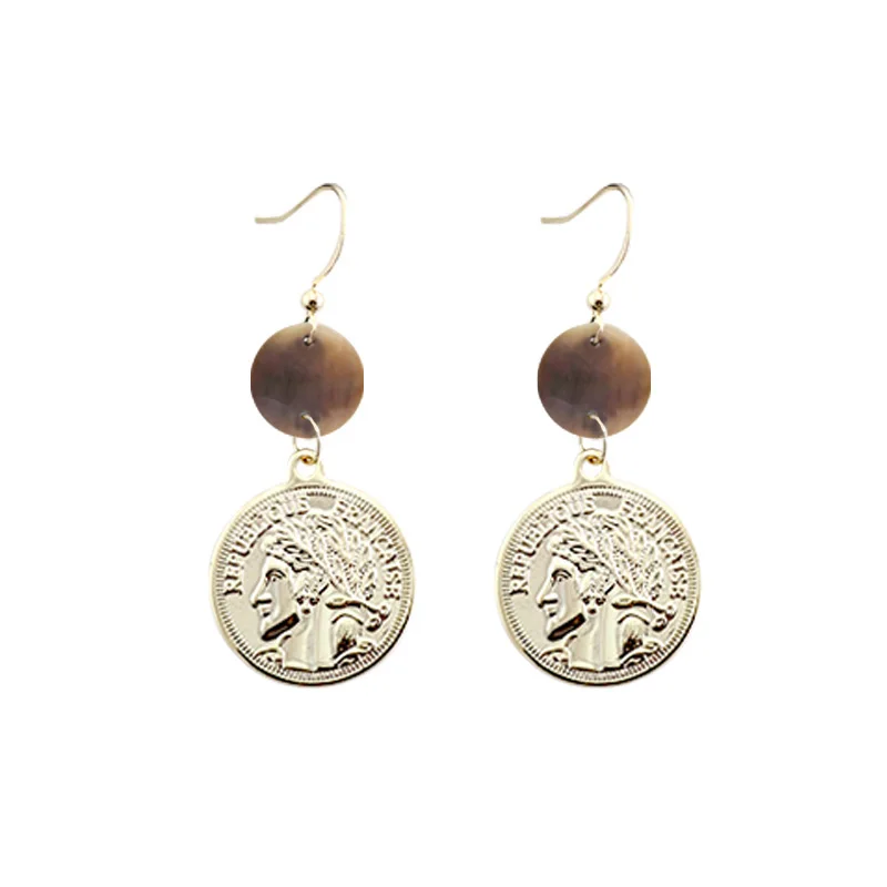 Винтажные висячие серьги подвески в виде монеты для женщин золотые этнические