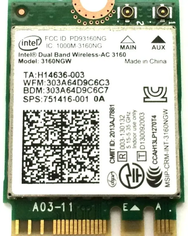 Intel двухдиапазонный 3160NGW беспроводной-AC 3160 3160ac ac3160 802.11ac Wi-Fi+ Bluetooth для ASUS UX301LA NGFF беспроводной сетевой карты