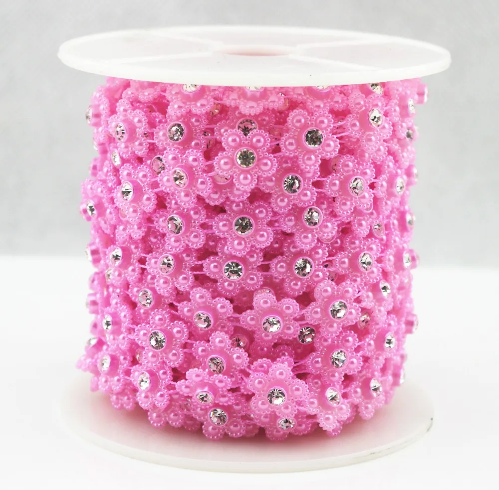 14mm Pink Pearl Flower Chain Trims Sewing Costume Applique Cake Decoration LZ199 | Дом и сад