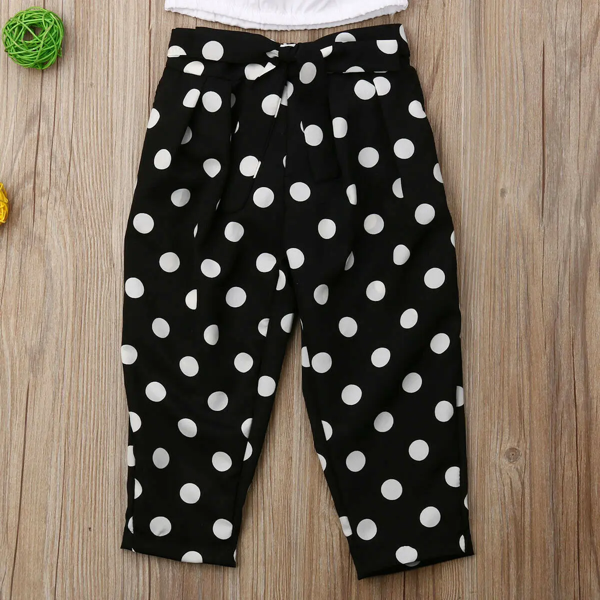 Kids Girl Chiffon Ruffle Top Off-shoulder T shirt Polka Dot Trousers Pants Outfit Set | Мать и ребенок