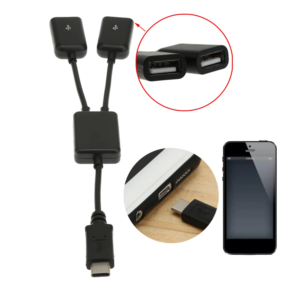 Кабель концентратор USB3.1 Type C OTG 2 в 1 USB 3 Штекерный с разъемом типа к двойному