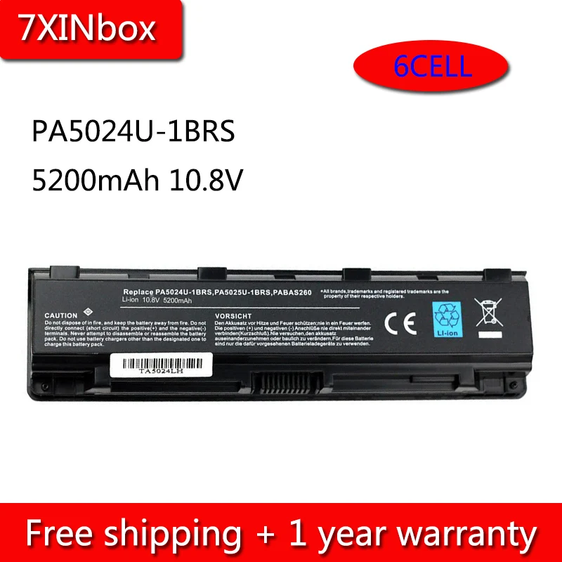 Аккумулятор 7XINbox 6 для Toshiba Satellite C800 C805 C850 C855 C870 L800 L845 S850 P855 аккумулятор 5200 мАч PA5025U