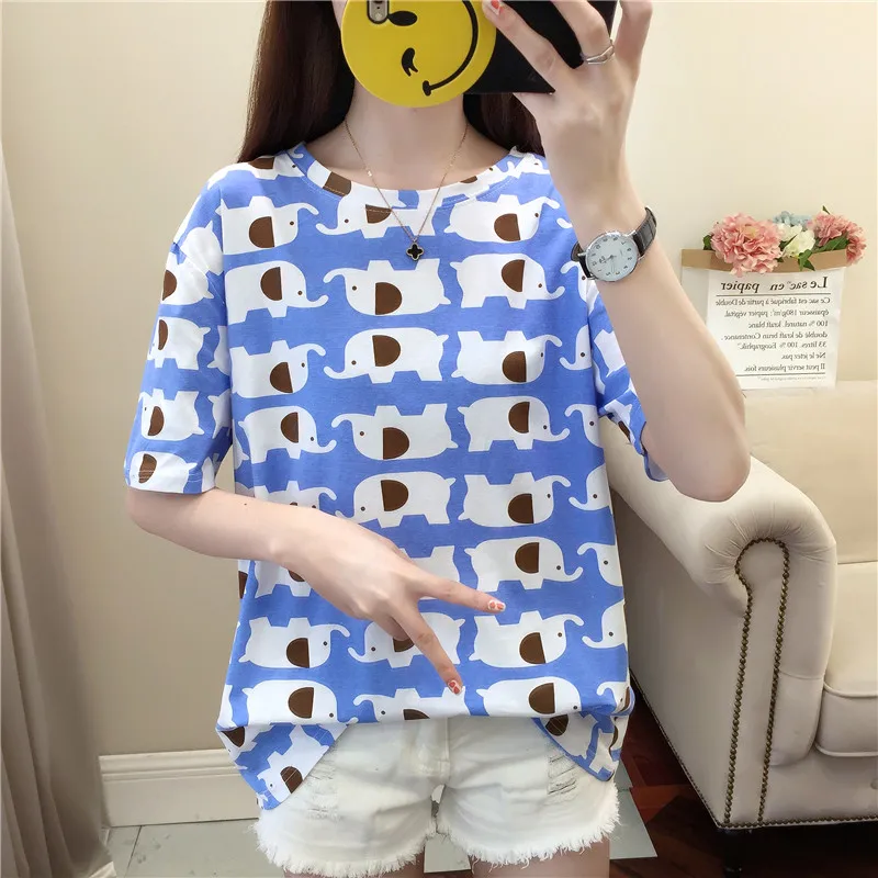 

2019 new summer loose simple student wild casual fashion home comfort printing half sleeve shirt short sleeve t-shirt female