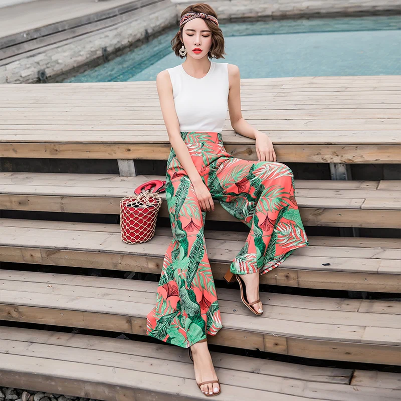 Брюки женские в богемном стиле с завышенной талией Модные свободные