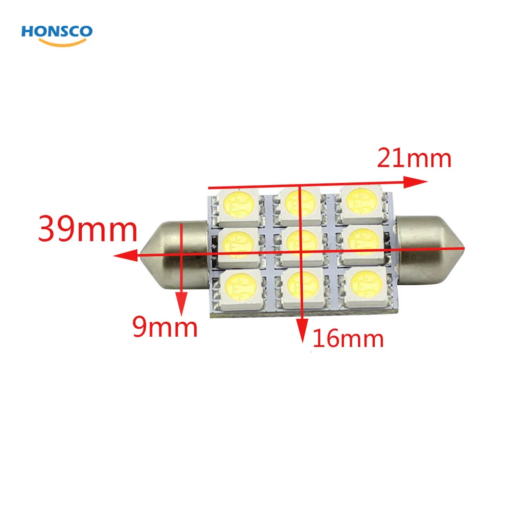 10 шт./лот 39 мм 41 9 SMD 5050 Светодиодная автомобильная лампа Автомобильная гирлянда