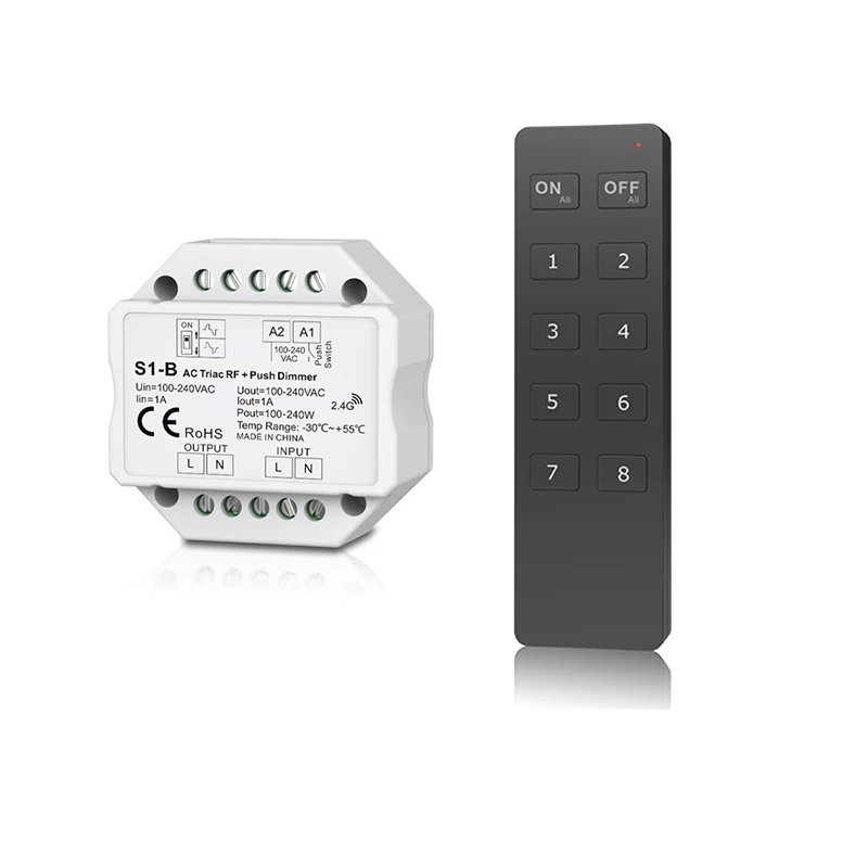 Светодиодный триамный диммер S1-B AC 100-240V вход 2,4 GHz RF беспроводной пульт дистанционного управления RU8 8 zone управление AC триамный светодиодный диммер