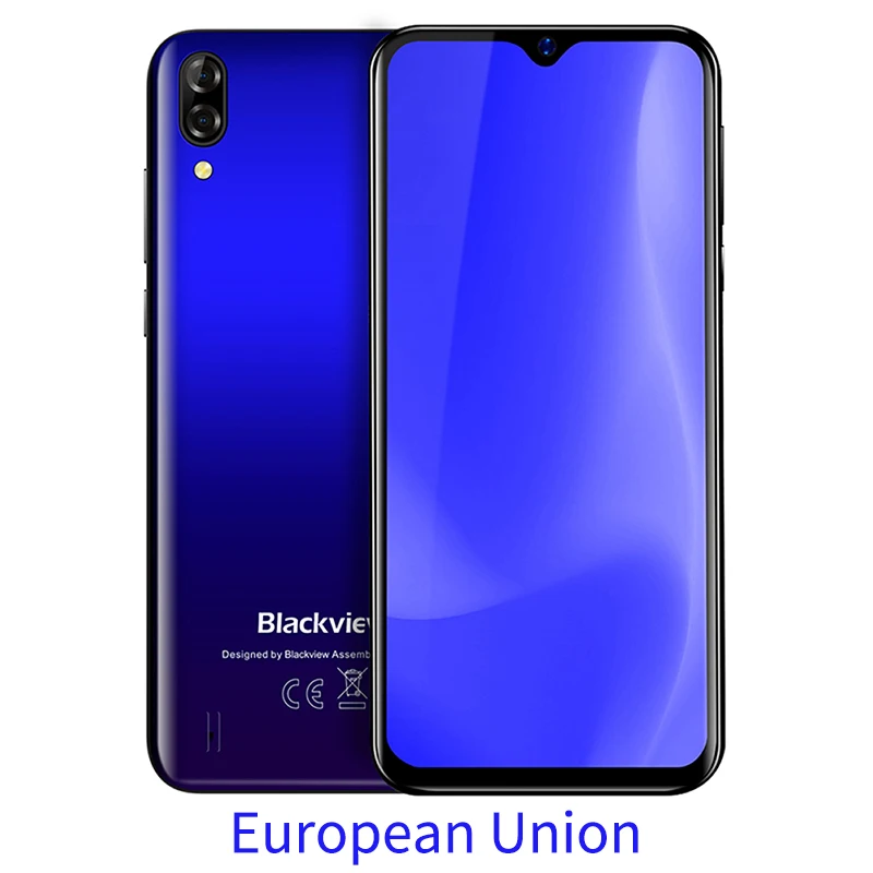 European Union Blue Blackview A60, мобильный телефон, четырехъядерный, Android 8,1, 4080 мАч, смартфон, 1 ГБ ОЗУ, 16 ПЗУ, 6,1 дюйма, 13 МП+ 5 Мп камера, 3G мобильный телефон - Цвет: European Union Blue