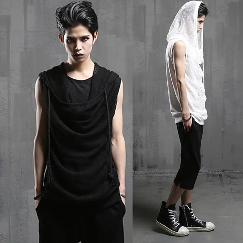 Мужская футболка в стиле хип-хоп певица для ночного клуба сексуальная Сетчатая с