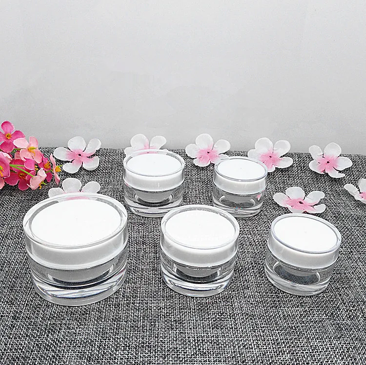 100pcs/lot 5g 10g golden and white Round mini Acrylic Cream jar, samll Cream Container , 5ml 10ml mini Cosmetic Packaging