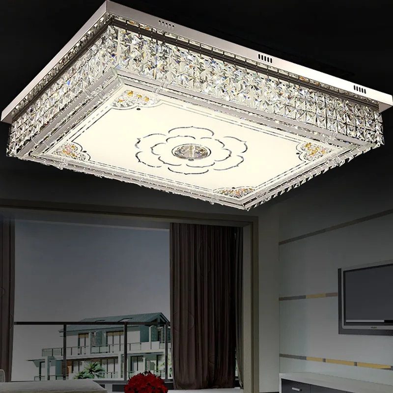 

Living room headlight rectangular minimalist modern atmosphere home remote control LED ceiling lamp home luxury crystal lamps