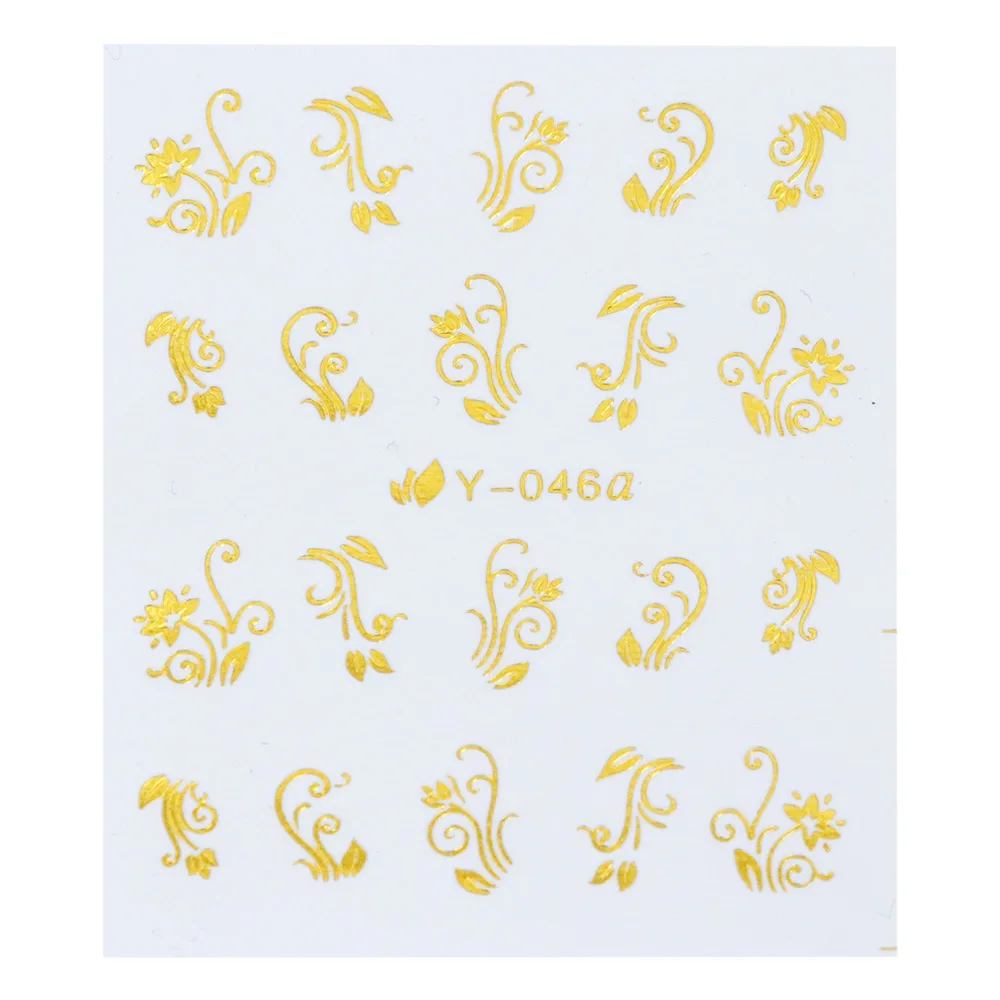 Y046a gold 1 шт золотые цветы кошка Переводные Водные Наклейки для ногтей наклейки водяной знак Ретро бронзирующий дизайн ногтей советы красота слайдер - Цвет: Y046a gold