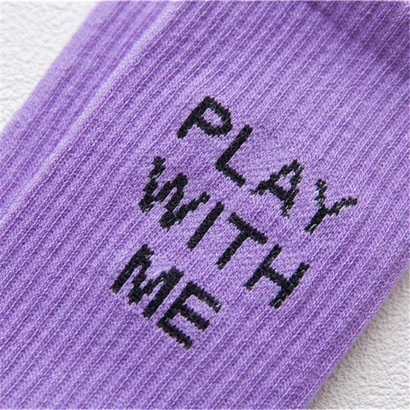 Уличная одежда Забавные носки для женщин Хлопковые с принтом букв Play With Me Harajuku