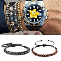 10pcs fashion anil arjandas macrame bracelet rose gold black cz lock beads weave macrame bracelet men jewelry