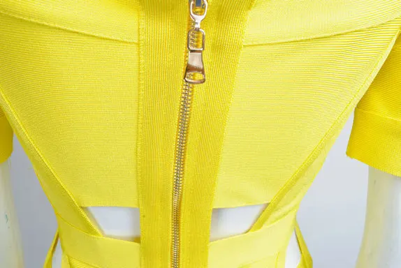 Summer Fashion Sexy Short Sleeve Yellow Bandage Dress 2017 Elegant Designer Party | Женская одежда