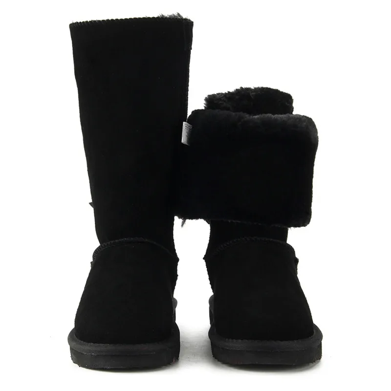 Black JXANG/ г. Модные женские высокие сапоги зимние сапоги из натуральной коровьей кожи зимние ботинки с бантом теплые высокие зимние сапоги США 3-13 - Цвет: Black