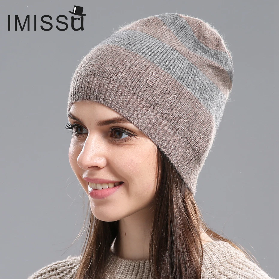 IMISSU осенние и зимние женские вязаные шапки из натуральной шерсти Skullies дизайнерские модные повседневные кепки Gorros Casquette Hat для девочек - Цвет: C05