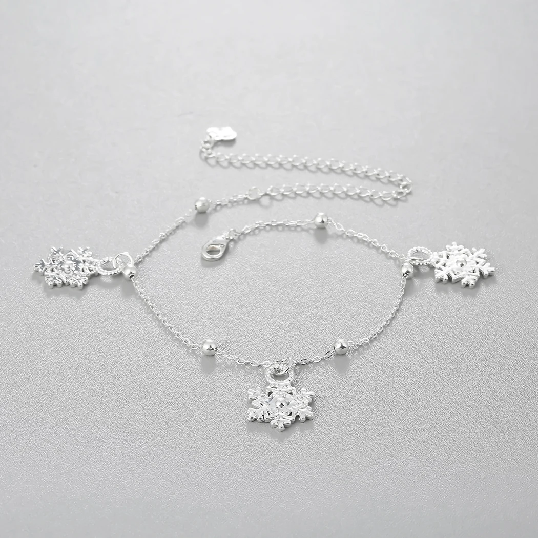 Fashion Snowflake Bead Charms Pendant Anklets for Women Luxury Rose Gold Foot Chain Leg Ankle Bracelet Jewelry Accessory | Украшения и