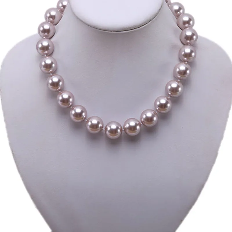 

JYX 2019 charming necklace Light Purple 20mm Seashell Pearl Round Beads Necklace high quality 18" elegant jewelry for women