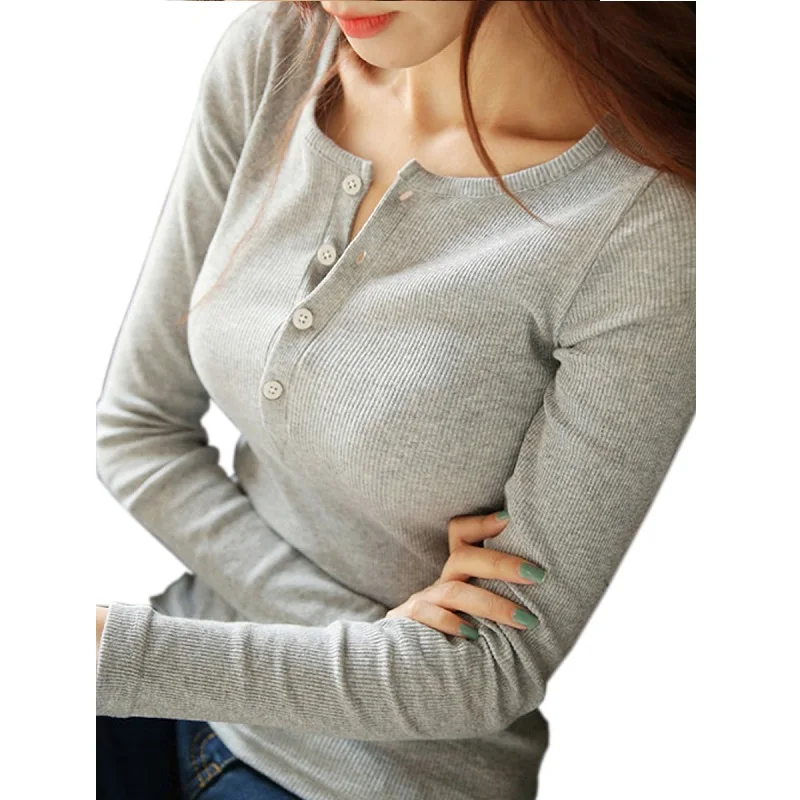 Women's Long Sleeve Solid Color Slim Top | Женская одежда