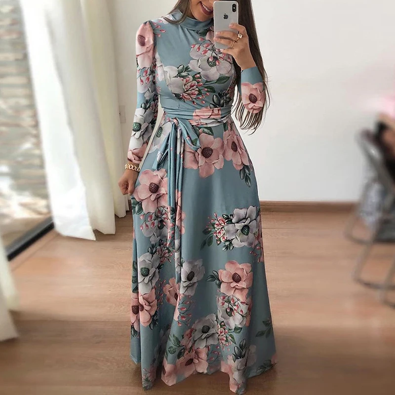ELSVIOS Летнее Длинное Платье туника цветочный принт Макси платье женское богемное