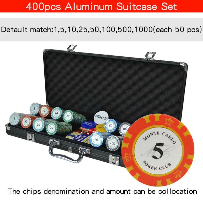 400pcs silver box 100200300400500 казино Техасский глиняный покерный чип наборы Pokers Алюминиевый Чемодан с игральными картами и кубиками и дилером - Цвет: 400pcs silver box