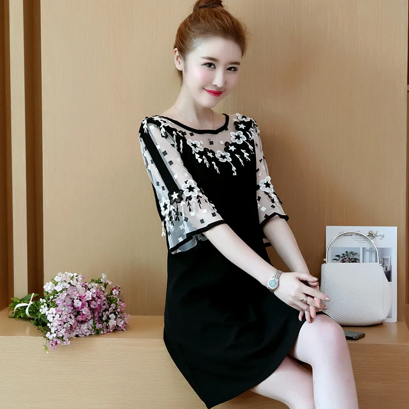 New 2019 Spring Summer Women Sexy Dress Femme Black Lace Loose Vestidos Casual Plus Size Elegant Ladies Dresses Vintage 5XL | Женская