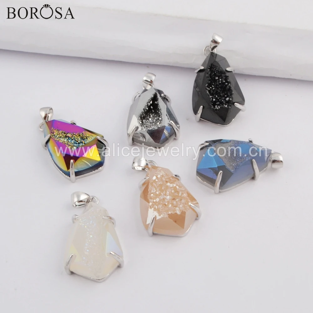 BOROSA 5/10 шт новая коллекция серебряный ободок щит Радуга титановый кулон agates Druzy