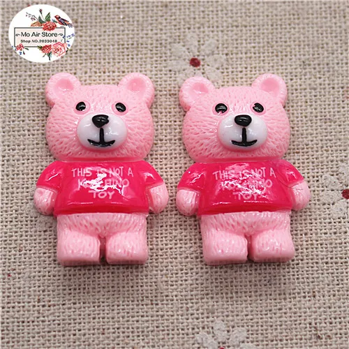 pink 10pcs 10 шт Смола милый медведь плоская спина, кабошон художественная поставка Украшение Шарм ремесло DIY 22x32mm - Цвет: pink 10pcs