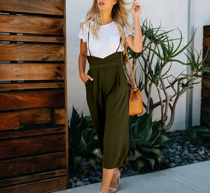 Комбинезон женский однотонный на бретельках свободные брюки султанки