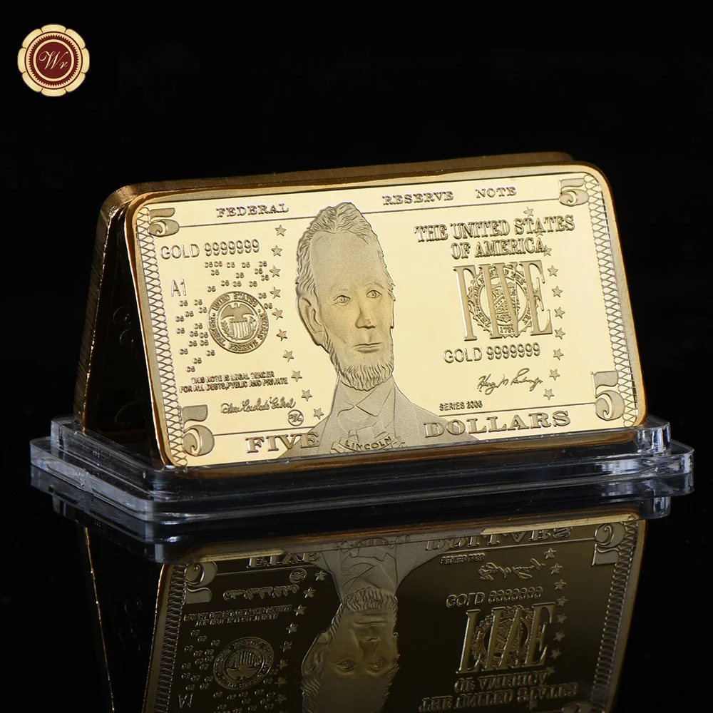 USD 5 gold bar WR Usd 5 Американская валюта банкнот золото бар качество 5 доллар золото 24 К золото счетчик банкнот баров искусство ремесла Коллекция стоимости - Цвет: USD 5 gold bar