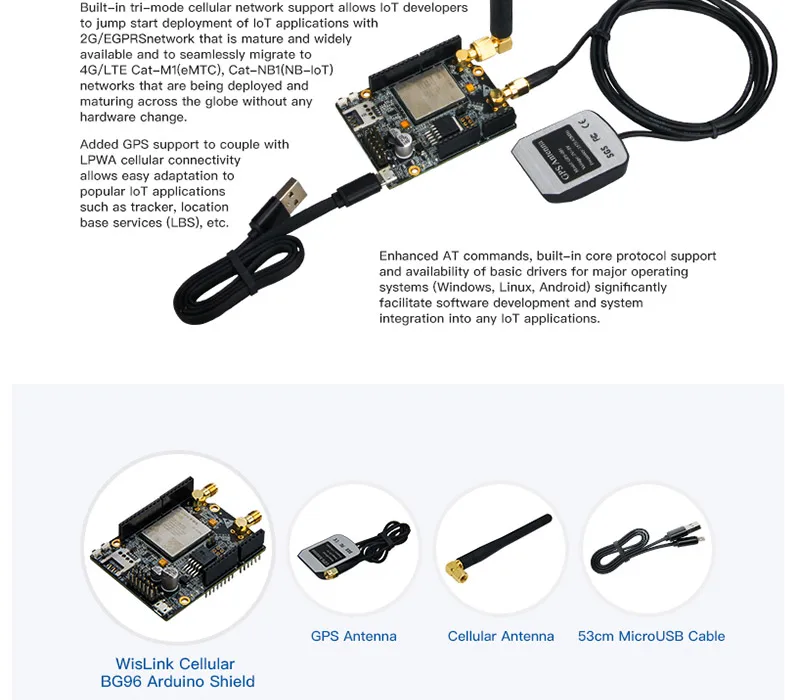 WisLink cellular Quectel BG96 Arduino Щит NB-IoT модуль Поддержка 2G 4G LTE EGPRS сеть со слотом для sim-карты gps антенна Q081