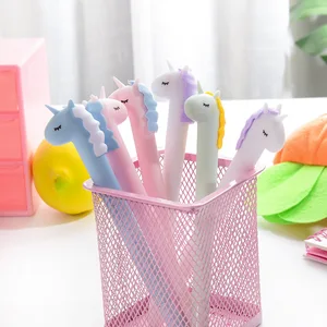 Милые гелевые ручки карамельного цвета с единорогом, мягкая пластиковая ручка Kawai для письма, подарок для детей, корейские канцелярские принадлежности, офисные и школьные принадлежности