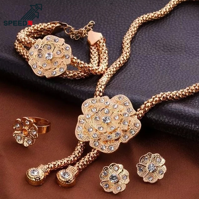 European and American alloy inlaid crystal pendant necklace earrings ring bracelet jewelry set bride holiday | Украшения и