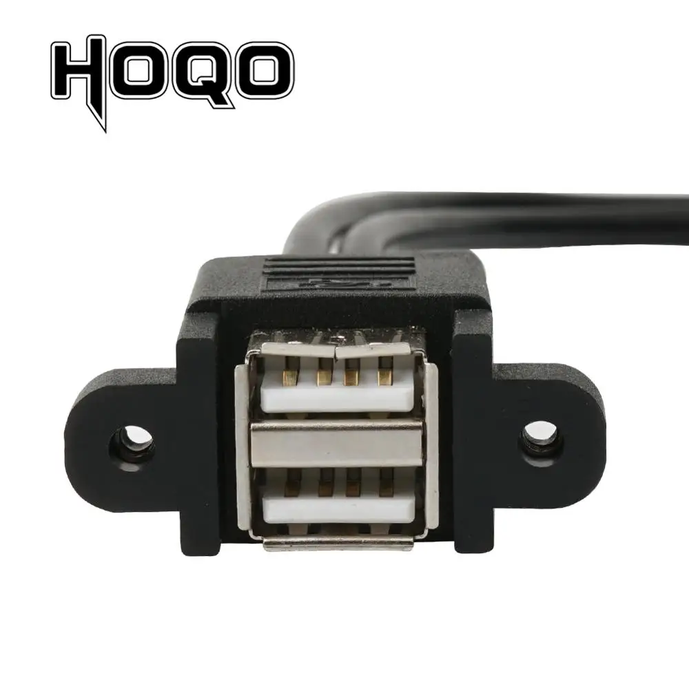 Günstig 100 Stücke Dual USB 2,0 Männlich Zu Weiblich Verlängerung Kabel 2-port USB Typ A Männlich Zu Weiblich Verlängerung Kabel Mit Schraube Panel Montieren 0,3 M
