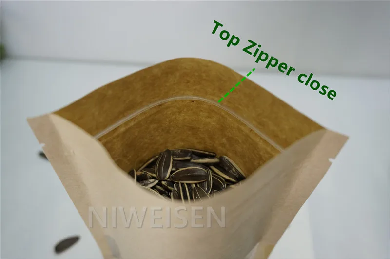 100 шт./лот коричневый стоьте вверх мешки на молнии с прозрачным видом окна
