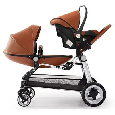 one car seat one egg Быстрая! Роскошная коляска для Близнецов с алюминиевым каркасом, кожаная детская коляска для близнецов, может сидеть и лежать с автокреслом, двойная коляска - Цвет: one car seat one egg