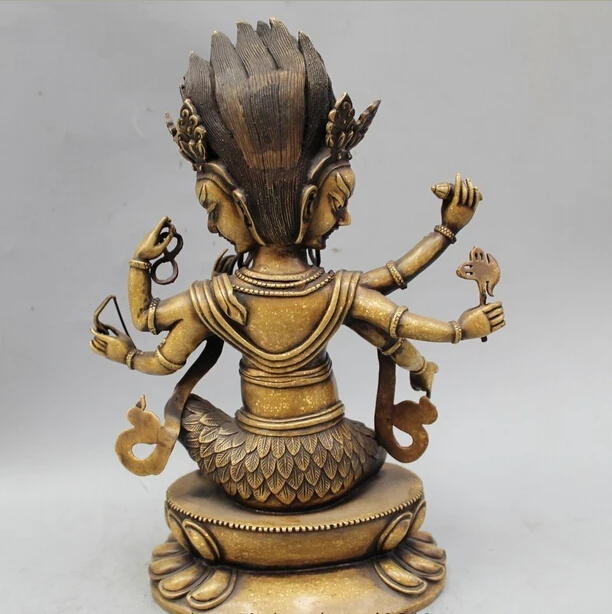 Details about 13&quotTibet Tibetan Bronze 3-Head 6-arm Parnashavari Ushnishavijaya Buddha Statue |