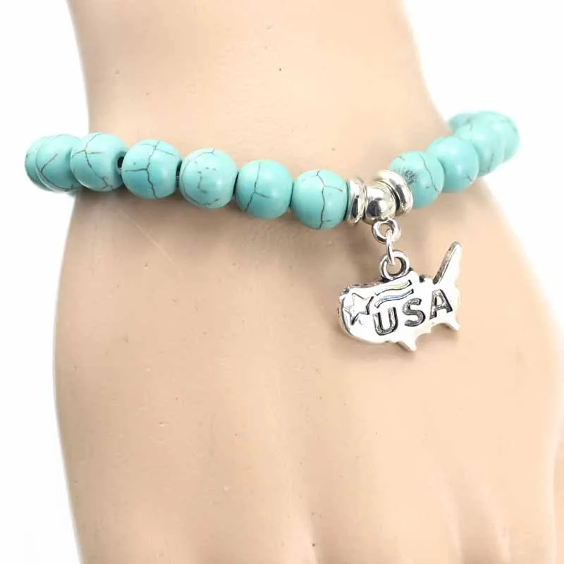 Boho Винтаж бирюзой Браслеты для Для женщин мужчин Крест Дерево змея Сова ручной