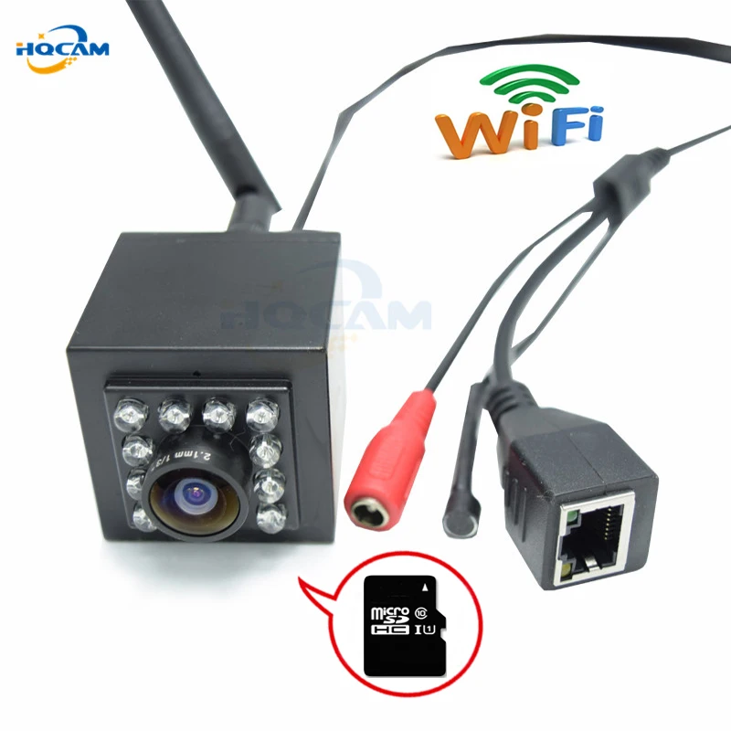

HQCAM 720P mini wifi IP camera wireless webcam, 10pcs 940 infrared Night Vision support SD card Home Surveillance External MIC