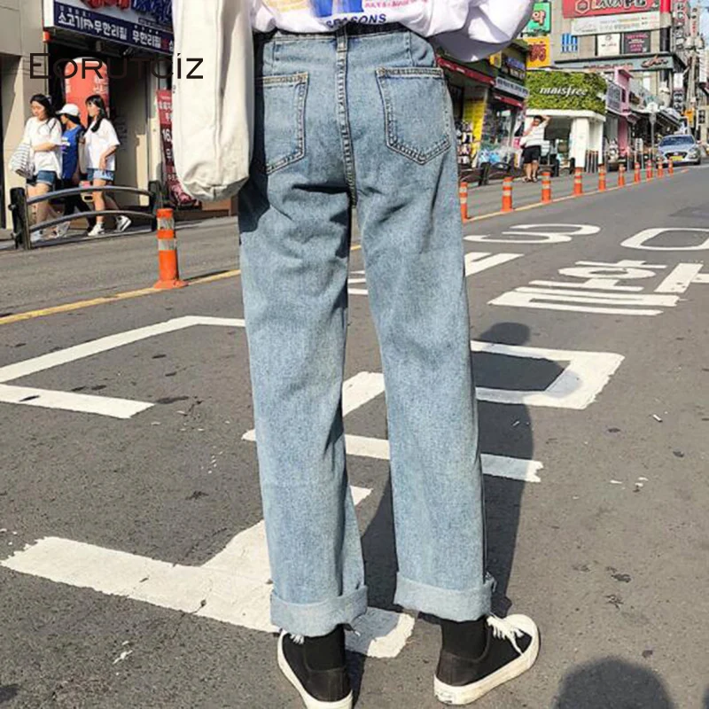 

EORUTCIZ Spring High Waist jeans Women Denim Wide Leg Pants Female Vinatge Loose Pocket Pant Black Stretch Trousers LM208
