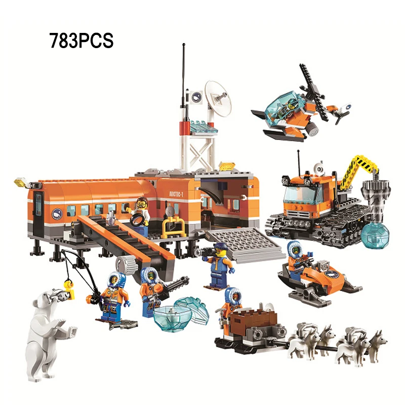 Compatible Legoing Urban City Arctic Icebreaker ARCTIC BASE CAMP Model helicopter ship sleigh scientists Building Blocks Kid Toy | Игрушки и