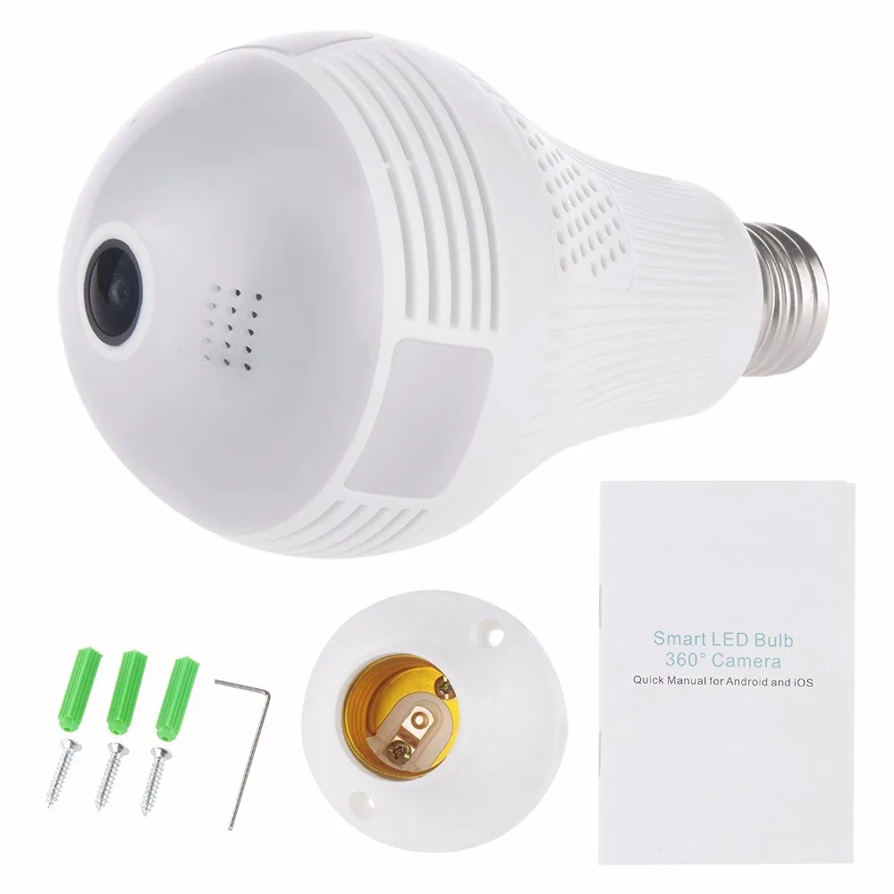 

Kruiqi Light Bulb IP Video Camera 360 Degree Fisheye Panoramic HD 960P Wireless Camera LED Bulb Light Mini Home Security Camera
